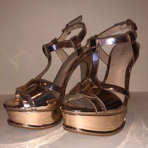 Rose Gold Almond Toe Slingback Platform Heels